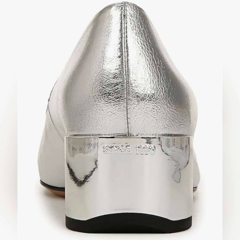 Franco Sarto Silver Metallic Square-Toe Block Heel Pump with Bow - Picture 3 of 14
